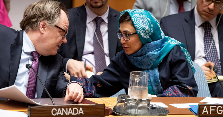 Representatives of Afghanistan and Canada during the Security Council on the situation in Afghanistan.