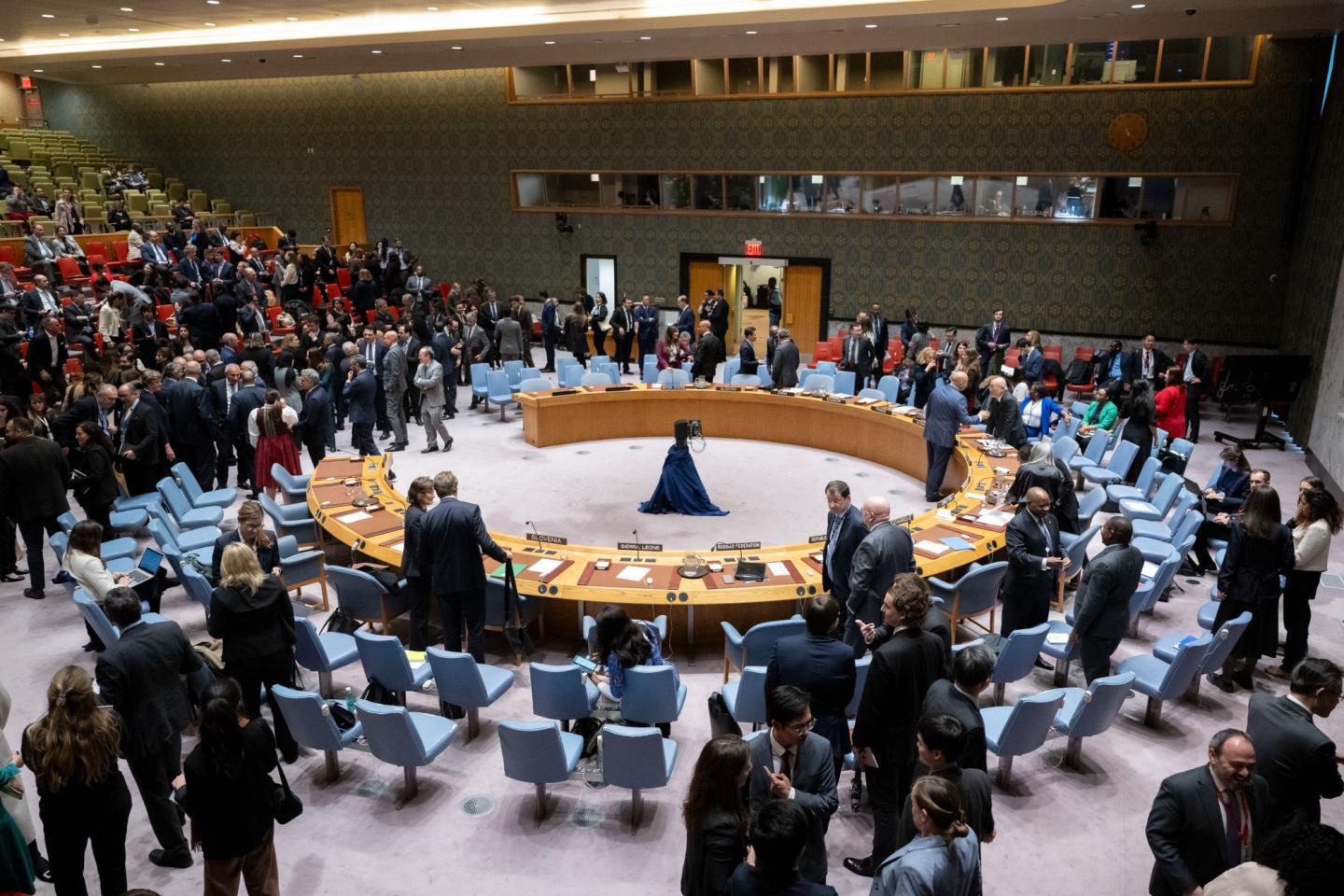 A wide view of the Security Council Chamber prior to the meeting on the admission of new members.